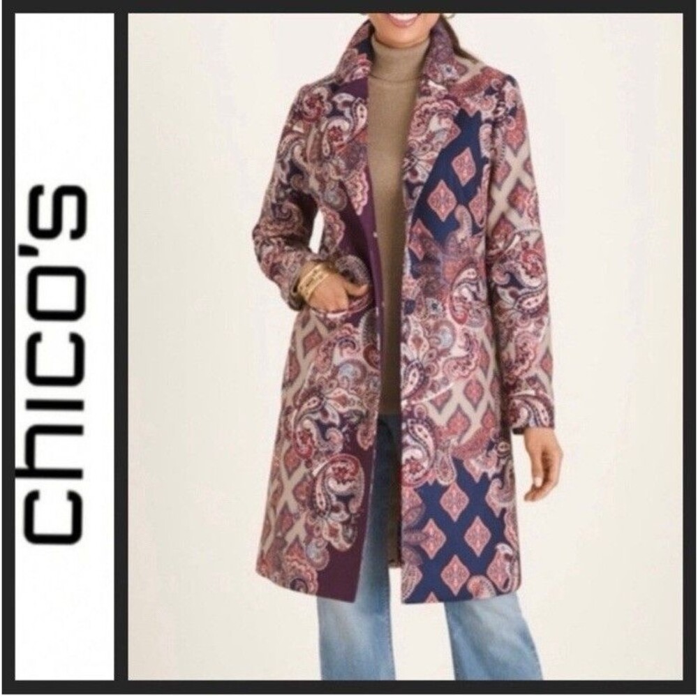 Chico's Multicolor Paisley Patch Print Drama Coat Womens Chico's 1 S/M NWOT